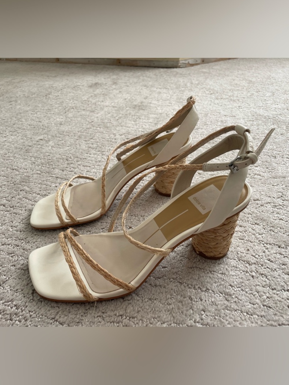 Dolce Vita Ivory Braided-Strap Block Heel Sandals